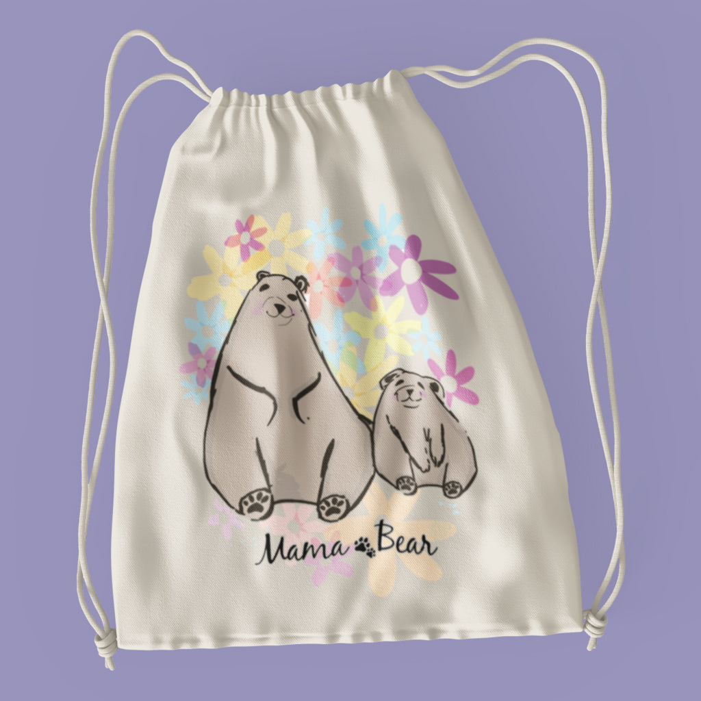 Mum & Baby Bear with Flowers Drawstring Bag