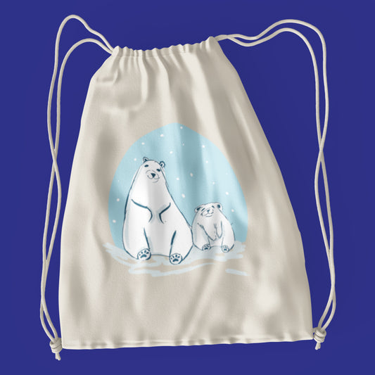 Mum and Baby Polar Bear Drawstring Bag