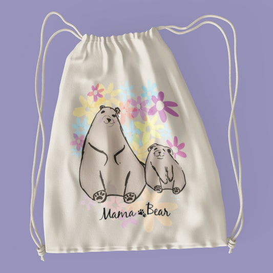 Mum & Baby Bear with Flowers Drawstring Bag