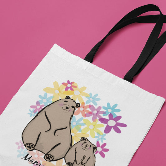 Mum & Baby Bear with Flowers Tote Bag