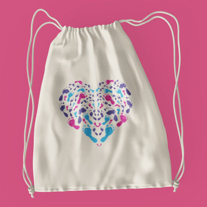 Footprints Heart Drawstring Bag
