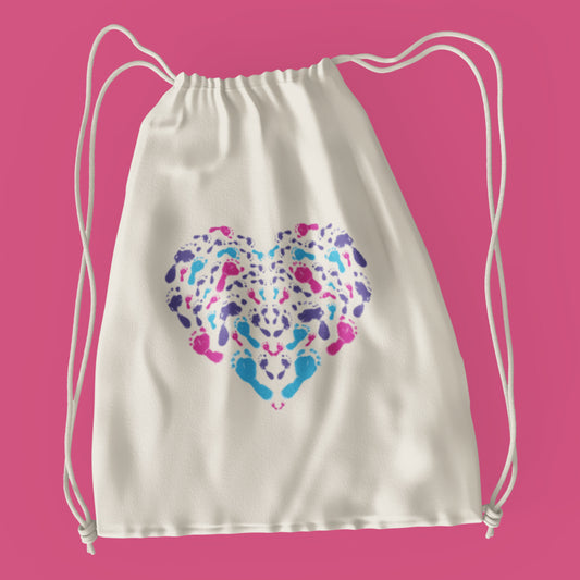Footprints Heart Drawstring Bag