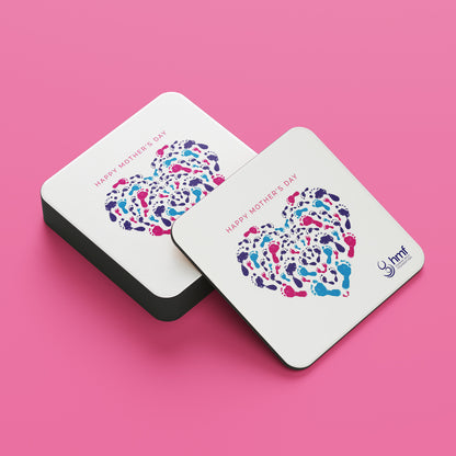 Happy Mother's Day Footprints Heart Coaster
