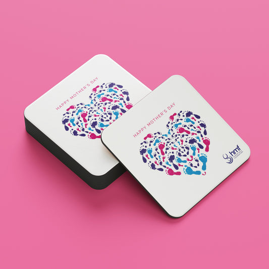 Happy Mother's Day Footprints Heart Coaster
