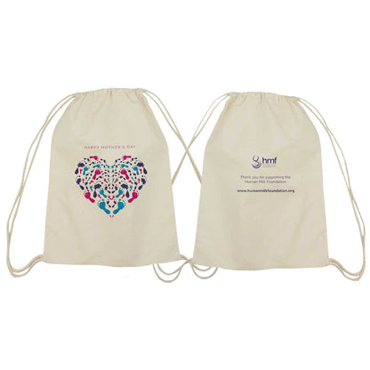 Happy Mother's Day Footprints Heart Drawstring Bag