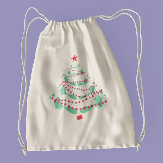Footprints Christmas Tree Drawstring Bag
