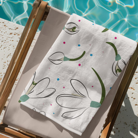 Snowdrop Milkflower Field Beach Towel
