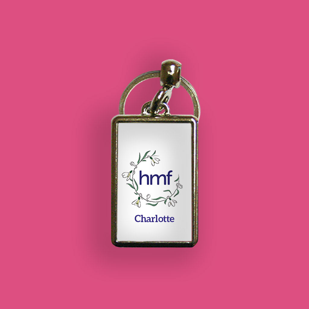HMF Surrounded by Snowdrops Personalised Metal Keyring