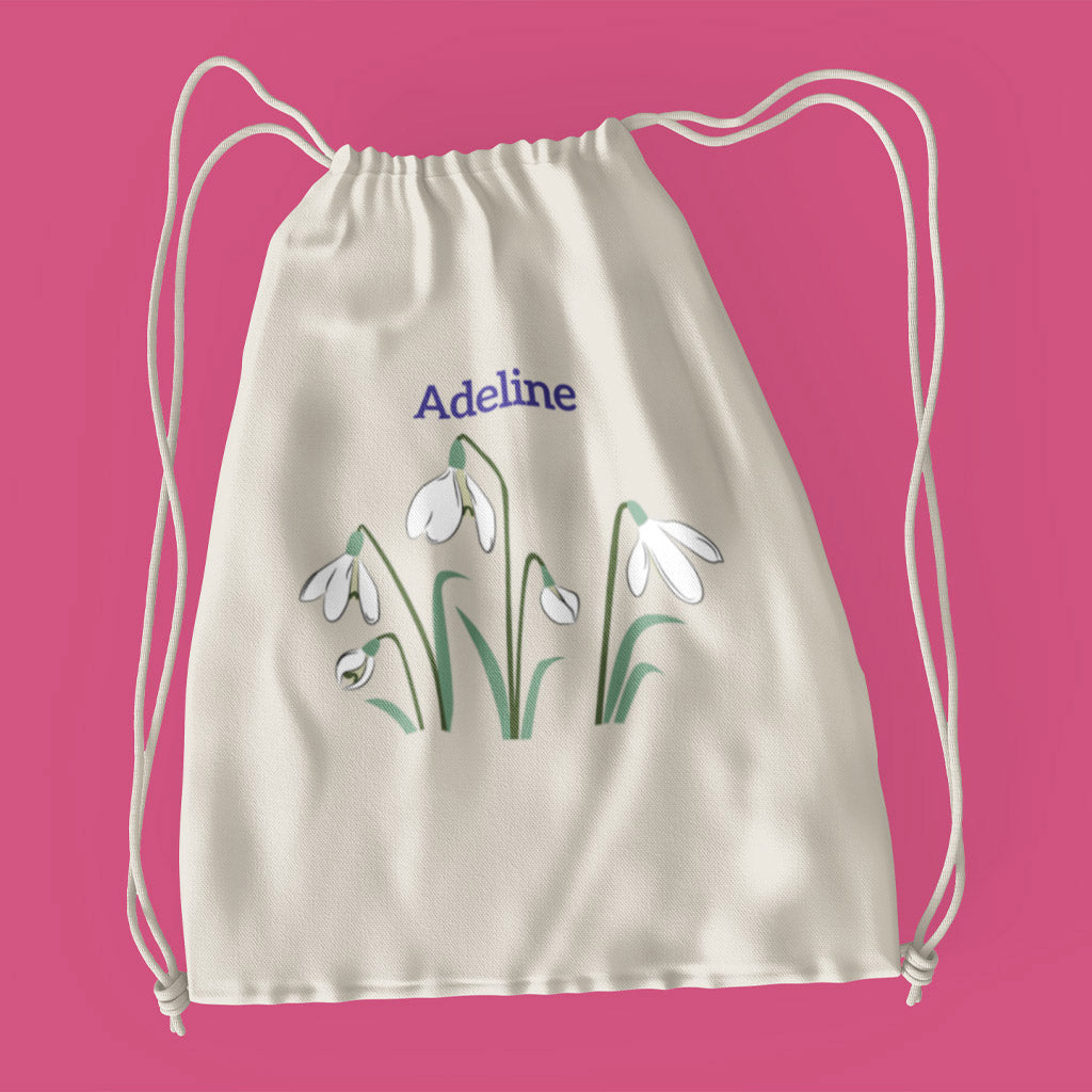 Snowdrops - Spring has Sprung Personalised Drawstring Bag